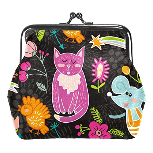 Katze mit Brille Schnalle Geldbörse Vintage Pouch Schnalle Clutch Bag Kiss-Lock Wechselgeldbörse Floral Verschluss Geldbörsen für Frauen Mädchen, Mehrfarbig 13, Einheitsgröße, Taschen-Organizer von QQIAEJIA