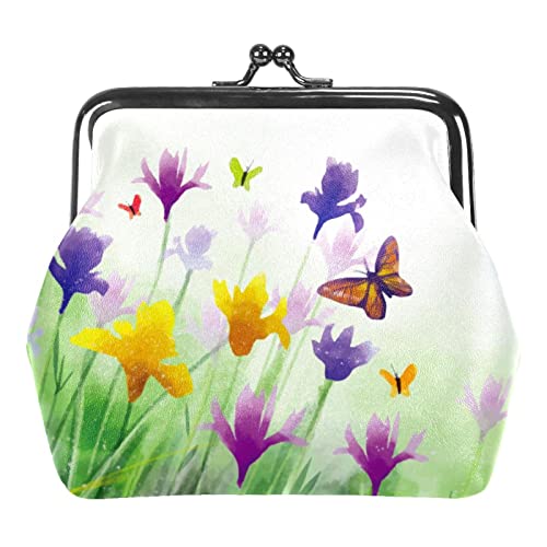 Kleine Schnalle Geldbörse Aquarell Wildblume Iris Blume Schmetterling Beutel Kiss-Lock Verschluss Wechselgeldbörse Geldbörsen, Mehrfarbig 12, Einheitsgröße, Taschen-Organizer von QQIAEJIA