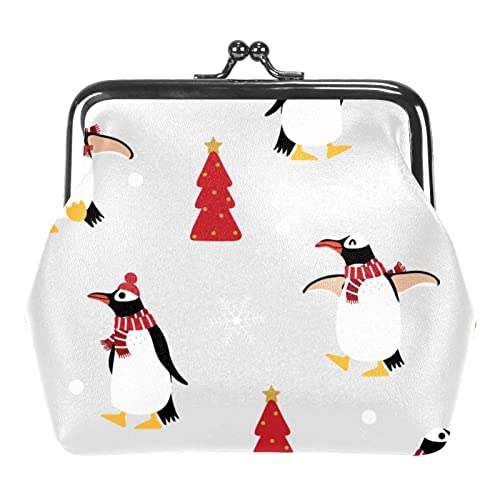 Kleine Schnalle Geldbörse Niedlicher Pinguin im Winter Kostüm Muster Tierwelt Tier in Weihnachten Urlaub Outfit Hintergrund Beutel Kiss-Lock Verschluss Wechselgeldbörse Geldbörsen, Mehrfarbig 12, von QQIAEJIA