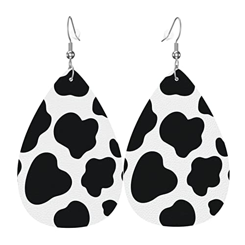 Kuhmuster Lederohrringe für Frauen und Mädchen Tropfen Leder Ohrringe einfache baumelnde Ohrringe, Einheitsgröße, Polyurethan von QQIAEJIA