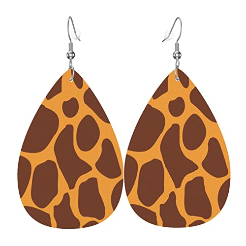 Lustige Giraffen-Ohrringe mit Tierdruck für Frauen und Mädchen, Leder, leichter Schmuck, Tropfen-Ohrringe, Einheitsgröße, Polyurethan von QQIAEJIA