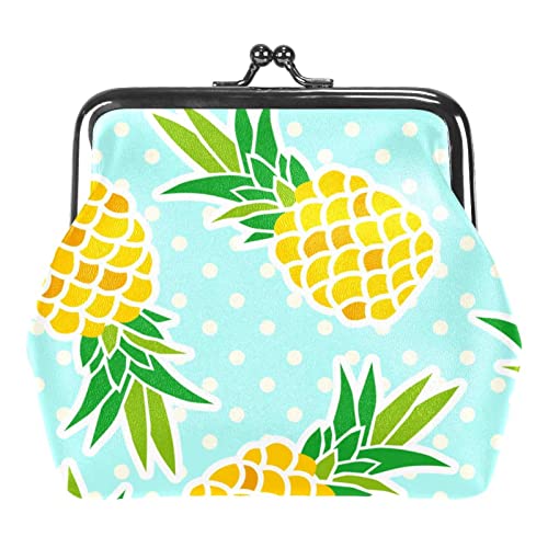 Münzbörse mit Kuss-Verschluss, Ananas, Vintage-Stil, Blau, Mehrfarbig 02, Einheitsgröße, Taschen-Organizer von QQIAEJIA