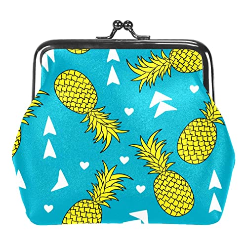 Münzbörse mit Kuss-Verschluss, Ananas, Vintage-Stil, Blau, Mehrfarbig 20, Einheitsgröße, Taschen-Organizer von QQIAEJIA