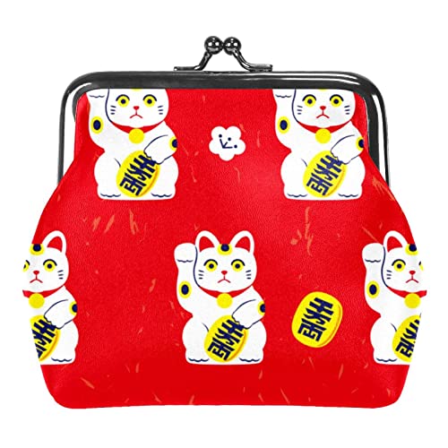 Nette Japan Cartoon Lucky Neko Katzen Rot Hintergrund Schnalle Geldbörse, Multicolor 08, Einheitsgröße, Taschen-Organizer von QQIAEJIA