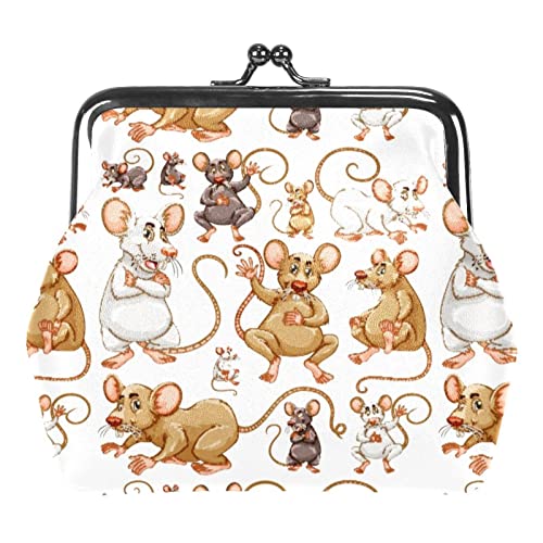 Niedliche Cartoon Mäuse Ratten auf weißem Hintergrund Schnalle Münze Geldbörse Vintage Pouch Schnalle Clutch Bag Kiss-Lock Change Geldbörse Floral Verschluss Geldbörsen für Frauen Mädchen, Mehrfarbig von QQIAEJIA