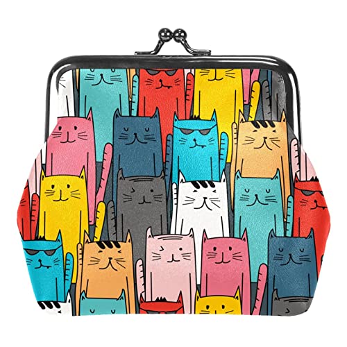 Niedliche bunte Cartoon Katze Köpfe Muster Münze Geldbörse Kuss Schloss Ändern Geldbörse Vintage Schmuck Beutel, Mehrfarbig 19, Einheitsgröße, Taschen-Organizer von QQIAEJIA