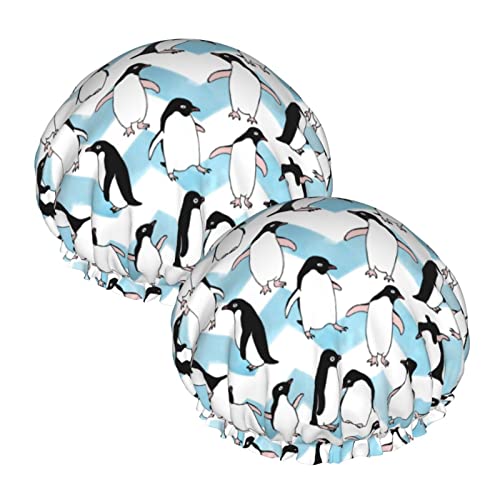 Pinguin Blaue Streifen Duschhaube Frauen Wasserdicht für alle langen Haare Bad Hut von QQIAEJIA