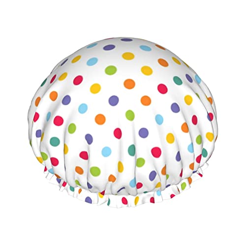 Polka Dot Duschhaube für Frauen Langes Haar, wiederverwendbar, Doppelschichten Duschbadkappen, Duschhut für alle Haarlänge von QQIAEJIA