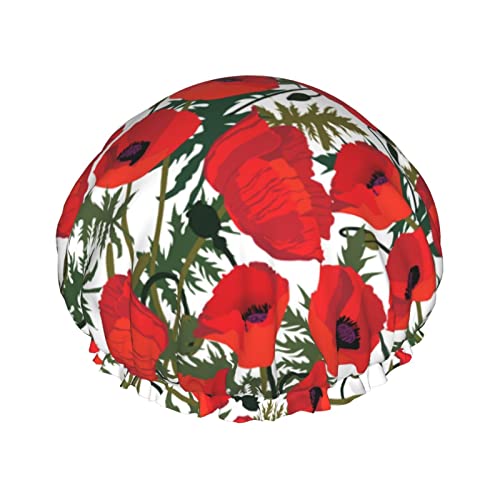 Poppy Flower Pattern Shower Cap Shower Caps For Women Double-Layer Waterproof Shower Caps, Reusable von QQIAEJIA