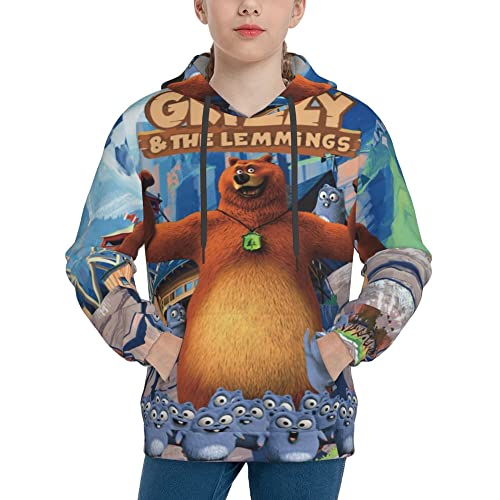 QQIAEJIA Grizzy And The Lemmings Teen Kapuzenpullover Jungen Mädchen 3D-Druck Pullover Hoodies Kapuzenpullover Seatshirts Pullover, Schwarz 4, S von QQIAEJIA