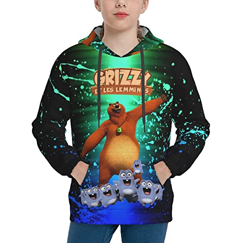 QQIAEJIA Grizzy And The Lemmings Kapuzenpullover für Teenager, Jungen, Mädchen, 3D-Druck, Kapuzenpullover, Sitz-Shirts, Pullover, schwarz 2, S von QQIAEJIA