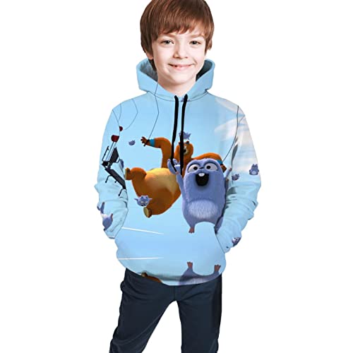 QQIAEJIA Grizzy With The Lemmings Cartoon Teenage Reißverschluss Hoodie Sweatshirts Kapuzenpullover Freizeitjacken mit Tasche für Jungen Mädchen, Schwarz3, S von QQIAEJIA