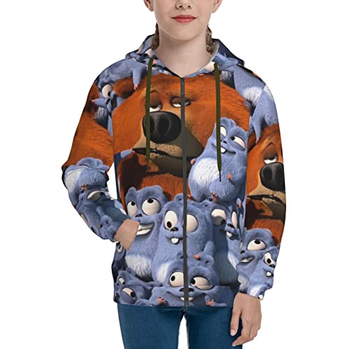 QQIAEJIA Grizzy With The Lemmings Teenage Zipper Hoodie Sweatshirts Hoodie Kapuze Casual Jacken mit Tasche für Jungen Mädchen, Schwarz , S von QQIAEJIA