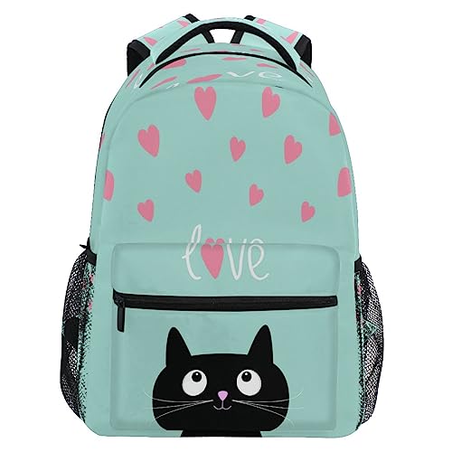 QQIAEJIA Kinder-Rucksack mit Katzen-Motiv, für Mädchen, Jungen, rosa Herzen, Rucksack für Studenten, Schule, 43,2 cm, Siehe Abbildung, One size von QQIAEJIA