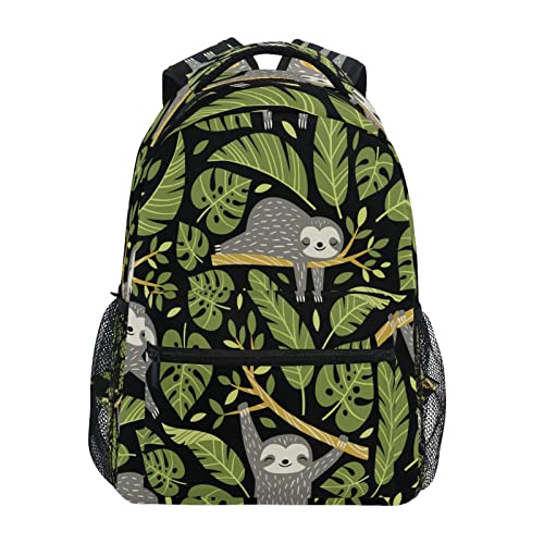 QQIAEJIA Niedlicher Faultier-Rucksack für Jungen und Mädchen, Tierpalmenblätter, 40,6 cm, Schulrucksack für Grundschule, Kindergarten, Büchertaschen für Teenager, Kinder, Damen, Herren, von QQIAEJIA