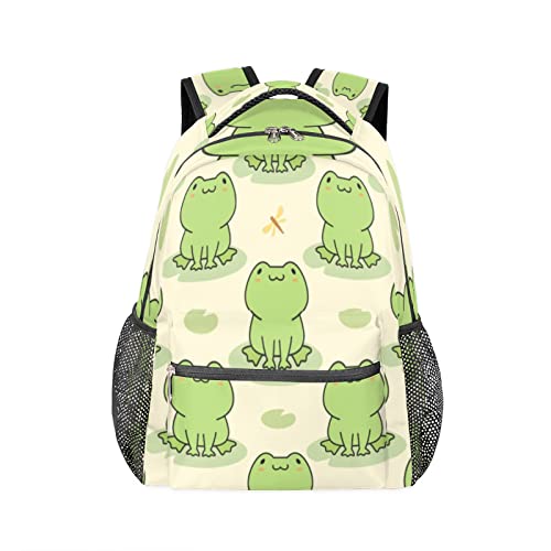 QQIAEJIA Niedlicher Frosch-Rucksack, Schul-Büchertasche für Kinder, Männer, Frauen, Tier-Libellen-Rucksäcke, Büchertasche, Reisen, Wandern, Camping, Tagesrucksack von QQIAEJIA