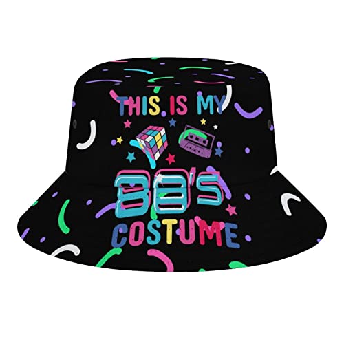 QQIAEJIA Retro 80er 90er Jahre Geometrische Memphis Fischerhut Strand Fischerhut für Frauen Herren Teens Packbare Sommer Sonnenhut Reise Outdoor Cap, This is My 80s Costume 1980s Party, One size von QQIAEJIA