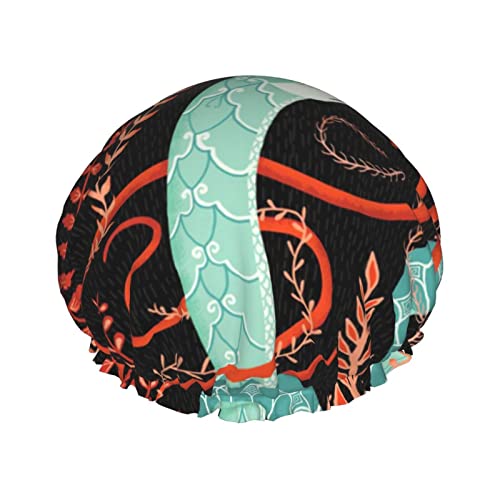 Snake And Flower Shower Cap Shower Caps For Women Double-Layer Waterproof Shower Caps, Reusable von QQIAEJIA