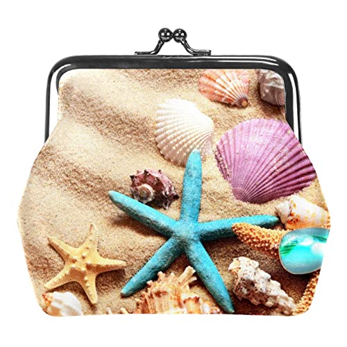 Strand Sommer Seestern Muschel Schnalle Geldbörse Vintage Beutel Schnalle Clutch Tasche Kiss-Lock Wechselgeldbörse Floral Verschluss Geldbörsen für Frauen Mädchen, Multicolor 01, Einheitsgröße, Taschen-Organizer von QQIAEJIA