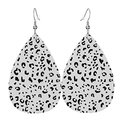 Tiermuster Schneeleopard Leder-Ohrringe doppelseitig bedruckt Tropfenform baumeln Ohrringe für Frauen Teenager Mädchen, Einheitsgröße, Polyurethan von QQIAEJIA