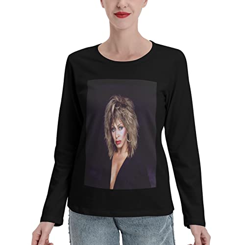 Tina Turner Damen-T-Shirt aus Baumwolle mit Rundhalsausschnitt, bequem, langärmelig, Vintage-Stil, lässig von QQIAEJIA