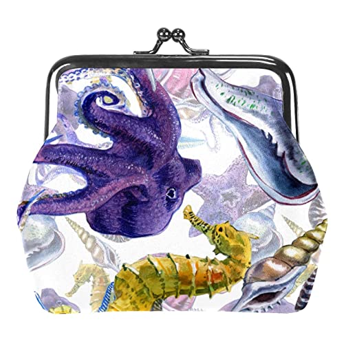 Underwater Creatures Geldbörse mit Schnalle, Vintage-Beutel, Clutch, Kuss-Lock-Wechselgeldbörse, floraler Verschluss, Geldbörsen für Frauen und Mädchen, Mehrfarbig 12, Einheitsgröße, Taschen-Organizer von QQIAEJIA