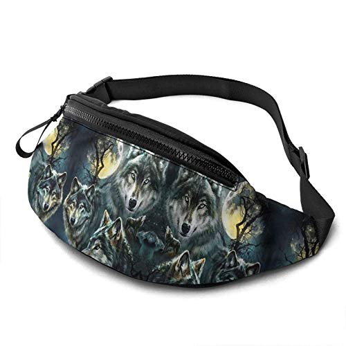 Wolf at Midnight Moon Bauchtasche Gürteltaschen für Damen & Herren, lässige Gürteltasche Umhängetasche mit verstellbarem Riemen für Outdoor Laufen Wandern von QQIAEJIA