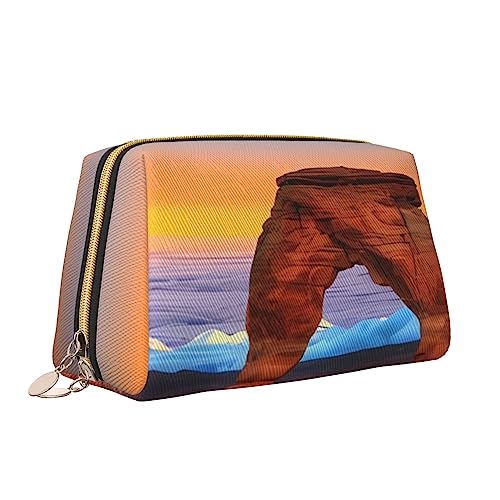 Arches National Park Leder Make-up Tasche Große Kapazität Reise Kosmetiktaschen Öffnung Make-up Tasche Tragbare Wasserdichte Kulturtasche für Frauen Mädchen Kosmetik Organizer, weiß, Einheitsgröße von QQLADY