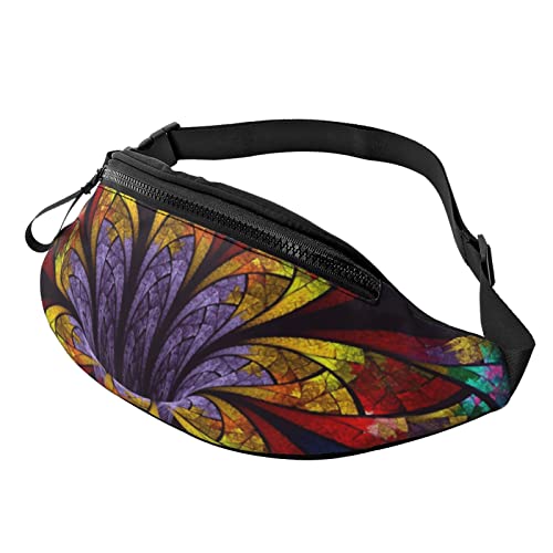 Bauchtasche aus Buntglas mit Blumenmuster für Herren und Damen, verstellbarer Gürtel, lässige Brusttasche, Bauchtaschen für Reisen, Sport, Laufen, Wandern, Hüfttaschen, Schwarz , Einheitsgröße von QQLADY