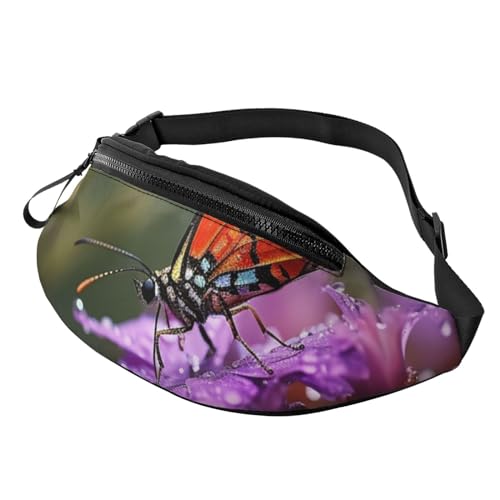 Bauchtasche mit Blumen-Insekt für Mann und Damen, verstellbarer Gürtel, lässige Brusttasche, Bauchtaschen für Reisen, Sport, Laufen, Wandern, Hüfttaschen, Schwarz , Einheitsgröße von QQLADY