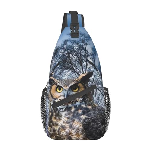 Bauchtasche mit Eulen-Motiv, sitzender Baumzaun, für Herren und Damen, verstellbarer Gürtel, lässige Brusttasche, Bauchtaschen für Reisen, Sport, Laufen, Wandern, Hüfttaschen, Schwarz , Einheitsgröße von QQLADY