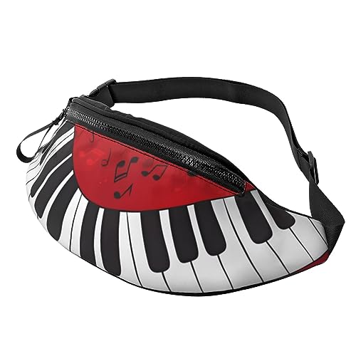 Bauchtasche mit Musiknoten-Klavier für Herren und Damen, verstellbarer Gürtel, lässige Brusttasche, Bauchtaschen für Reisen, Sport, Laufen, Wandern, Hüfttaschen, Schwarz , Einheitsgröße von QQLADY