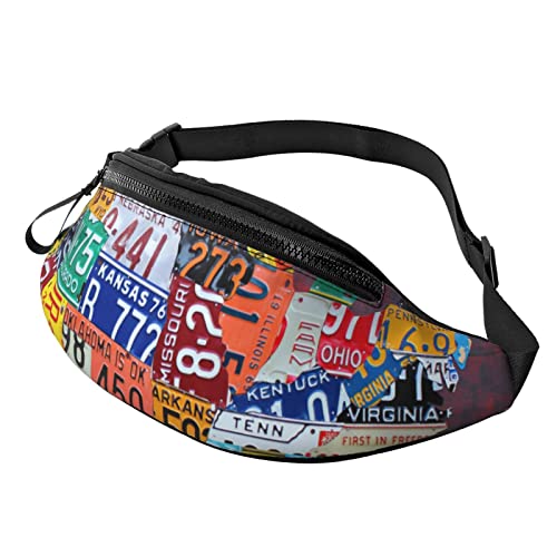 Bauchtasche mit Nummernschild, Karte für Herren und Damen, verstellbarer Gürtel, lässige Brusttasche, Bauchtaschen für Reisen, Sport, Laufen, Wandern, Hüfttaschen, Schwarz , Einheitsgröße von QQLADY