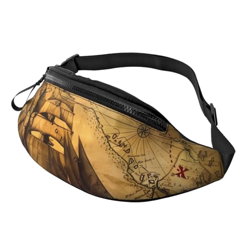 Bauchtasche mit Segeln und Piraten-Motiv, für Herren und Damen, verstellbarer Gürtel, lässige Brusttasche, Bauchtaschen für Reisen, Sport, Laufen, Wandern, Hüfttaschen, Schwarz , Einheitsgröße von QQLADY