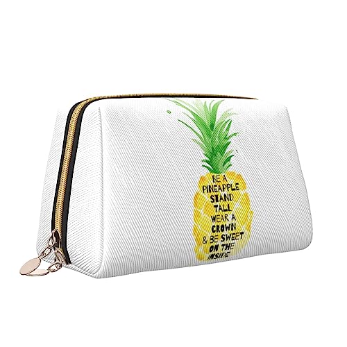 Be a Ananas Leder Make-up Tasche Große Kapazität Reise Kosmetiktaschen Öffnung Make-up Tasche Tragbare Wasserdichte Kulturtasche für Frauen Mädchen Kosmetik Organizer, weiß, Einheitsgröße von QQLADY