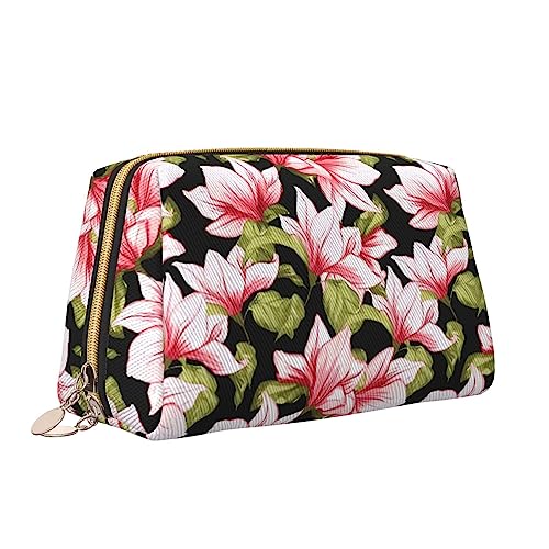 Beauty Pink Floral Flowers Leder Make-up Tasche Große Kapazität Reise Kosmetiktaschen Öffnung Make-up Tasche Tragbare Wasserdichte Kulturtasche für Frauen Mädchen Kosmetik Organizer, weiß, von QQLADY