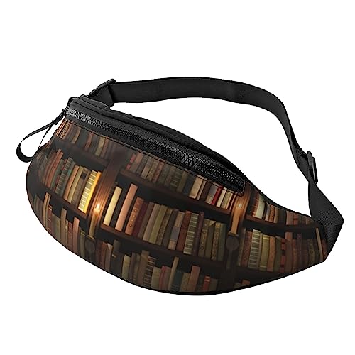 Bibliothek Bücherregal Buch Fanny Pack für Mann Frauen Hüfttasche Verstellbarer Gürtel Casual Brusttasche Bauchtaschen für Reisen Sport Laufen Wandern Hüfttaschen, Schwarz , Einheitsgröße von QQLADY