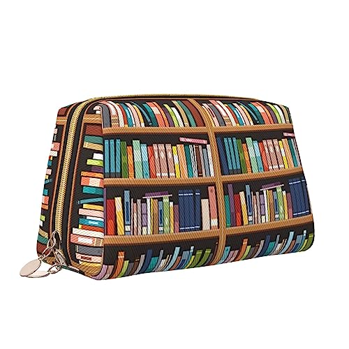 Bibliothek Bücherregal Leder Make-up Tasche Große Kapazität Reise Kosmetiktaschen Öffnung Make-up Tasche Tragbare Wasserdichte Kulturtasche für Frauen Mädchen Kosmetik Organizer, weiß, Einheitsgröße von QQLADY