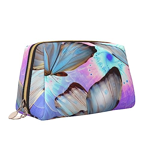 Blumen Bunte Schmetterling Leder Make-up Tasche Große Kapazität Reise Kosmetiktaschen Öffnung Make-up Tasche Tragbare Wasserdichte Kulturtasche für Frauen Mädchen Kosmetik Organizer, weiß, von QQLADY