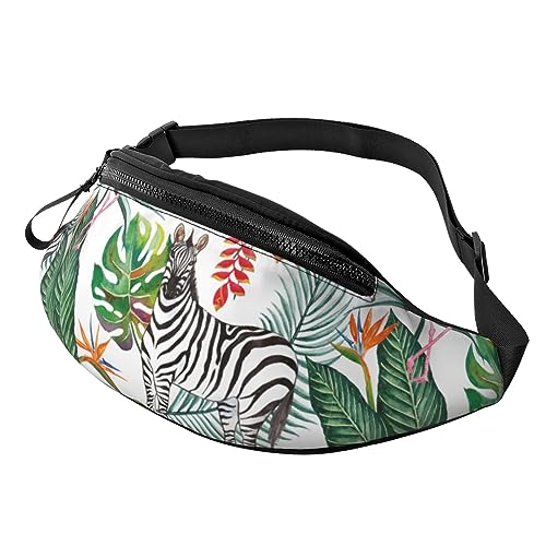 Blumen mit Zebra Flamingo Bauchtasche für Mann Frauen Hüfttasche Verstellbarer Gürtel Casual Brusttasche Bauchtaschen für Reisen Sport Laufen Wandern Hüfttaschen, Schwarz , Einheitsgröße von QQLADY