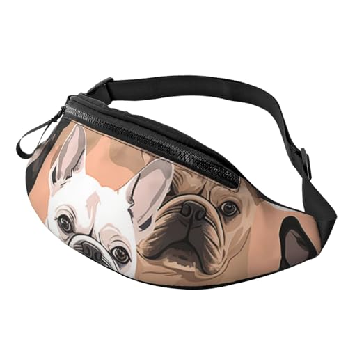 Bulldoggen-Kissenmuster Bauchtasche für Mann Frauen Hüfttasche Verstellbarer Gürtel Lässige Brusttasche Bauchtaschen für Reisen Sport Laufen Wandern Hüfttaschen, Schwarz , Einheitsgröße von QQLADY