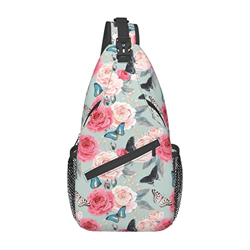 Bunte Blumen Bauchtasche für Mann Frauen Taille Tasche Verstellbarer Gürtel Casual Brusttasche Bauchtaschen Für Reisen Sport Laufen Wandern Taille Packs, Schwarz , Einheitsgröße von QQLADY