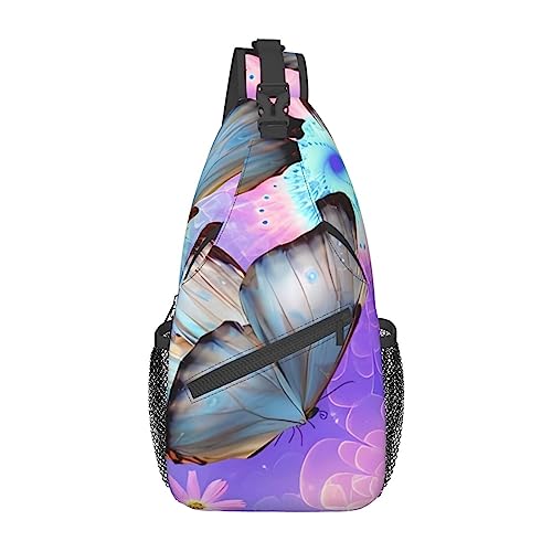 Bunte Blumen Schmetterling Bauchtasche für Mann Frauen Hüfttasche Verstellbarer Gürtel Lässige Brusttasche Bauchtaschen für Reisen Sport Laufen Wandern Hüfttaschen, Schwarz , Einheitsgröße von QQLADY