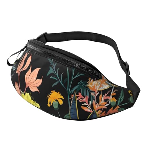 Bunte Boho Floral Fanny Pack für Mann Frauen Hüfttasche Verstellbarer Gürtel Lässige Brusttasche Bauchtaschen für Reisen Sport Laufen Wandern Hüfttaschen, Schwarz , Einheitsgröße von QQLADY