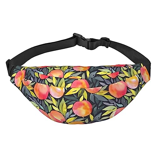 Bunte Pfirsich-Bauchtasche für Damen und Herren, Gürteltasche, verstellbarer Gürtel, lässige Brusttasche, Bauchtaschen für Reisen, Wandern, Hüfttaschen, Schwarz , Einheitsgröße von QQLADY