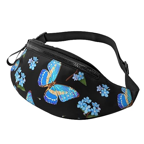 Bunte Schmetterlings-Gürteltasche für Herren und Damen, verstellbarer Gürtel, lässige Brusttasche, Bauchtaschen für Reisen, Sport, Laufen, Wandern, Hüfttaschen, Schwarz , Einheitsgröße von QQLADY