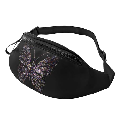 Butterfly Fanny Pack for Man Women Waist Bag Adjustable Belt Casual Chest Bag Bum Bags for Travel Sports Running Hiking Waist Packs, Schwarz , Einheitsgröße von QQLADY