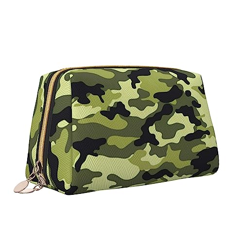 Camo Green Leather Makeup Bag Large Capacity Travel Cosmetic Bags Opening Make up Bag Portable Waterproof Toiletry Bag for Women Girls Cosmetic Organizer, weiß, Einheitsgröße von QQLADY