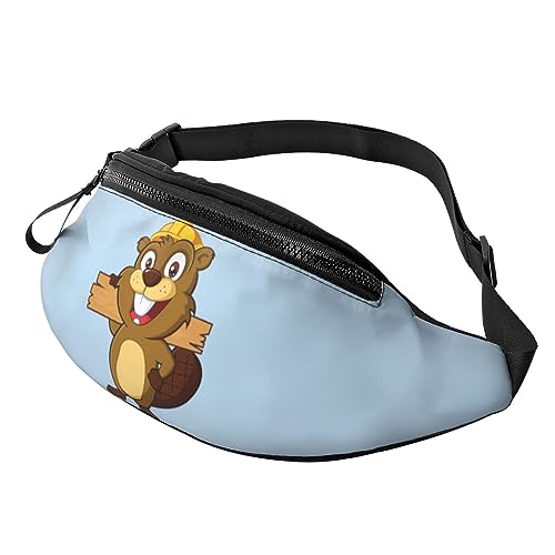 Cartoon Animierte Biber Bauchtasche für Mann Frauen Hüfttasche Verstellbarer Gürtel Lässige Brusttasche Bauchtaschen für Reisen Sport Laufen Wandern Hüfttaschen, Schwarz , Einheitsgröße von QQLADY