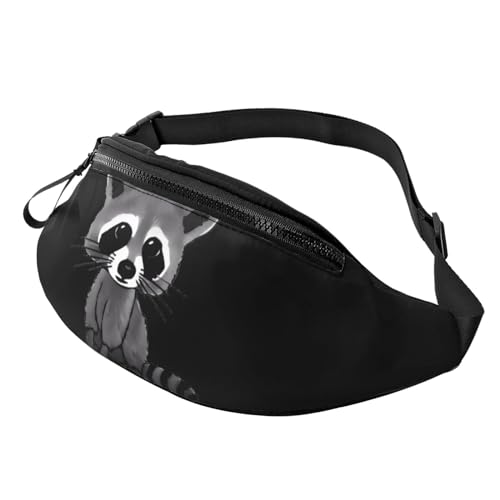 Cartoon Cute Raccoon Fanny Pack for Man Women Waist Bag Adjustable Belt Casual Chest Bag Bum Bags for Travel Sports Running Hiking Waist Packs, Schwarz , Einheitsgröße von QQLADY